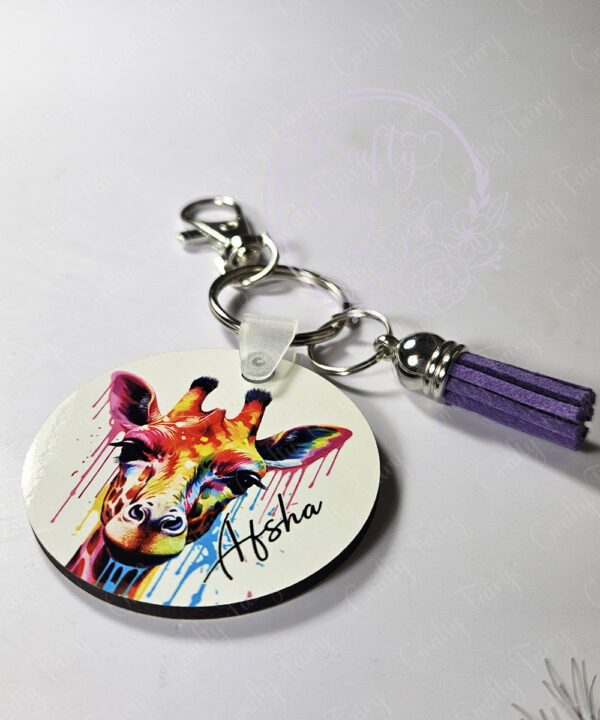 personalised watercolour giraffe keyring / bag tag