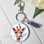 Personalised Watercolour Giraffe Keyring / Bag Tag