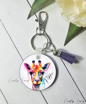 Personalised Watercolour Giraffe Keyring / Bag Tag