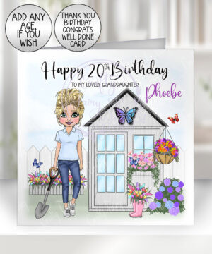 personalised gardener lady gardening birthday card
