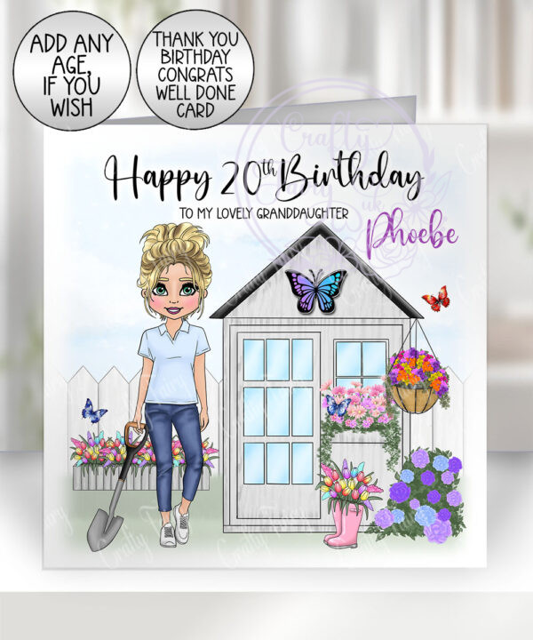 personalised gardener lady gardening birthday card