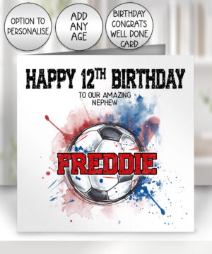 personalised football watercolour splat birthday card