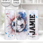 personalised football watercolour splat tumbler