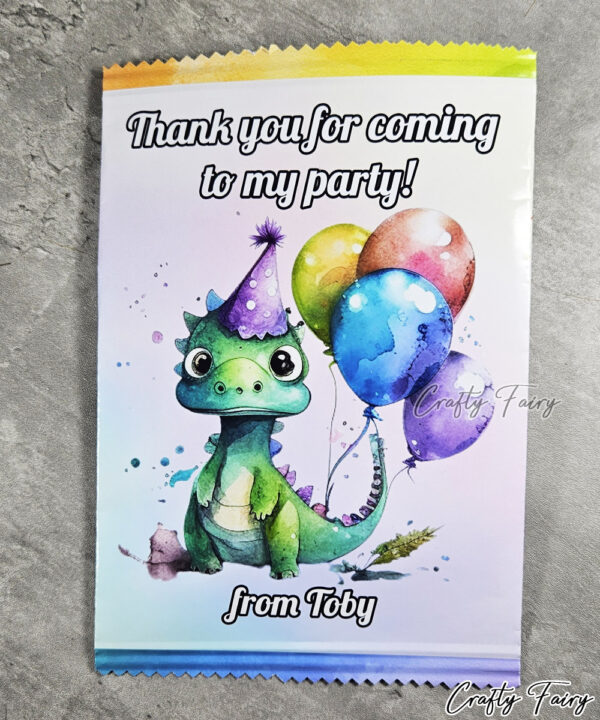 Personalised Watercolour Dinosaur Sweet Crisp Party Favour Gift Bag