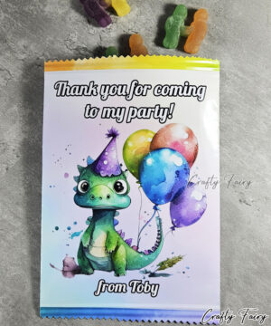 Personalised Watercolour Dinosaur Sweet Crisp Party Favour Gift Bag