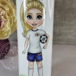 personalised footballer girl in england white blue football tumbler