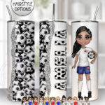 personalised footballer girl in england white blue football tumbler