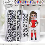 personalised footballer girl in england white blue football tumbler