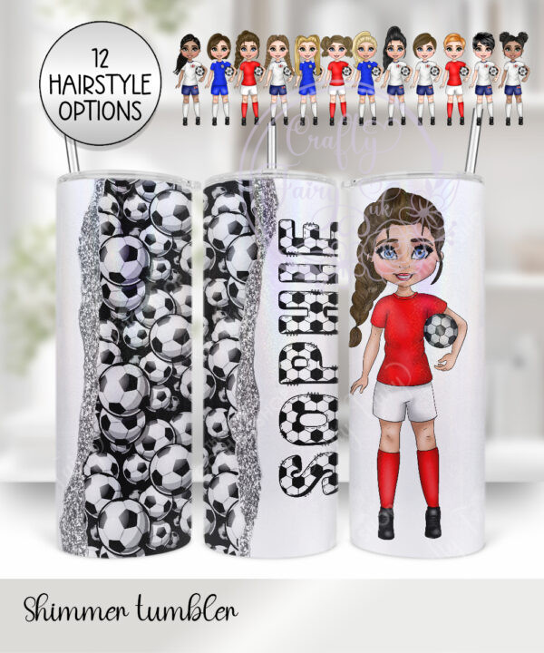 personalised footballer girl in england white blue football tumbler