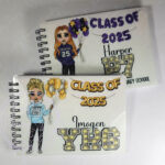 personalised class of 2025 gold balloons school leaver girl a6 blank notebook