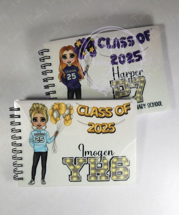 personalised class of 2025 gold balloons school leaver girl a6 blank notebook