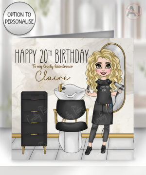 personalised hairdresser in salon birthday card