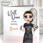 personalised hairdresser in white salon birthday card