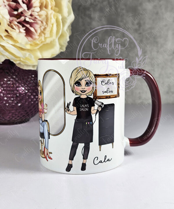 personalised hairdresser in salon white background mug gift