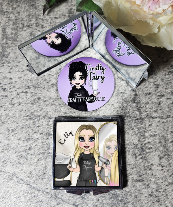 Personalised Hairdresser Slim Silver Square Compact Mirror Gift