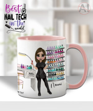 personalised best nail tech ever pink glitter print mug gift v4