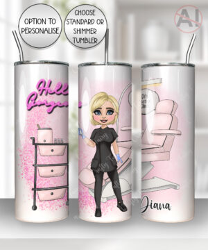 personalised aesthetics practitioner beauty therapist pink glitter print tumbler v2