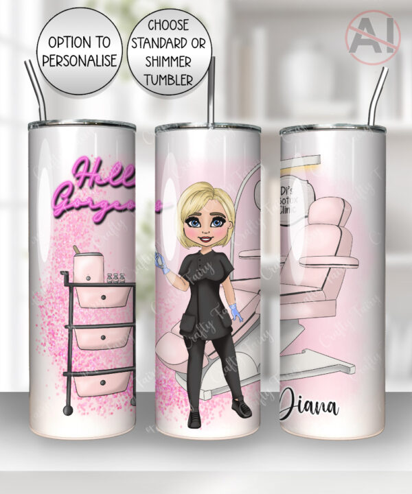 personalised aesthetics practitioner beauty therapist pink glitter print tumbler v2