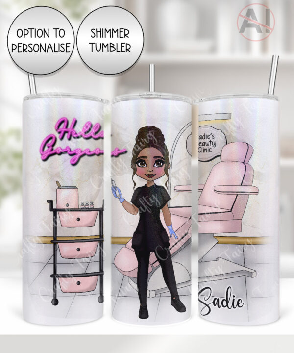 personalised aesthetics practitioner beauty therapist pink glitter print tumbler v2