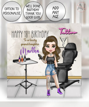 personalised tattoo artist marble print happy birthday card v1