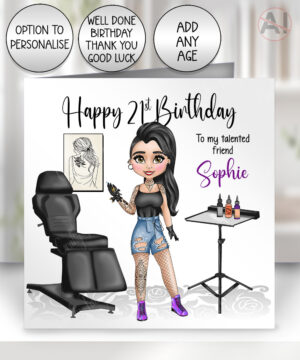 personalised tattoo artist purple happy birthday card v3