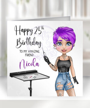 personalised body piercer purple happy birthday card v3