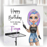 personalised body piercer purple happy birthday card v3