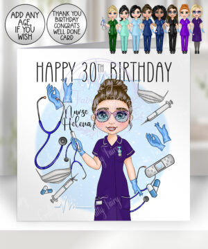 personalised nurse birthday card with medical background v2