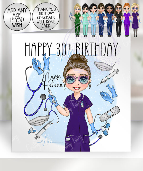 personalised nurse birthday card with medical background v2