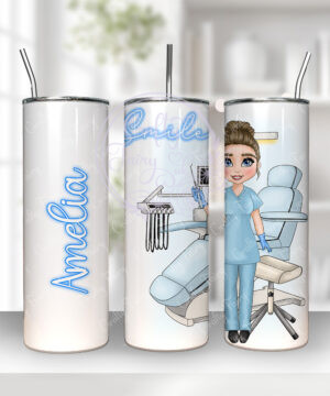 personalised dental assistant or female dentist with chair 20oz tumbler
