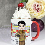 personalised female firefighter & fire engine mug gift