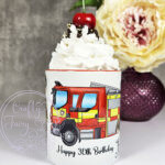 personalised female firefighter & fire engine mug gift