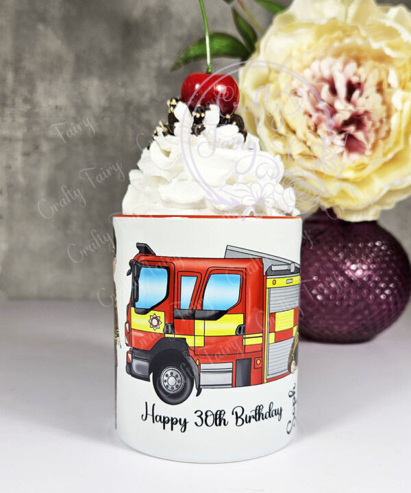 personalised female firefighter & fire engine mug gift
