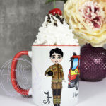 personalised female firefighter & fire engine mug gift