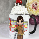 personalised female firefighter & fire engine mug gift