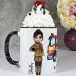 personalised female firefighter & fire engine mug gift
