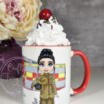 personalised female firefighter & fire engine mug gift