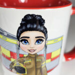 personalised female firefighter & fire engine mug gift