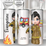 personalised female firefighter & fire engine 20oz tumbler