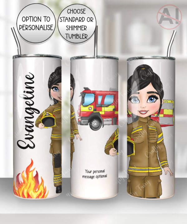 personalised female firefighter & fire engine 20oz tumbler