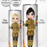 personalised female firefighter & fire engine 20oz tumbler