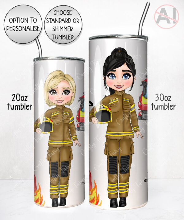 personalised female firefighter & fire engine 20oz tumbler