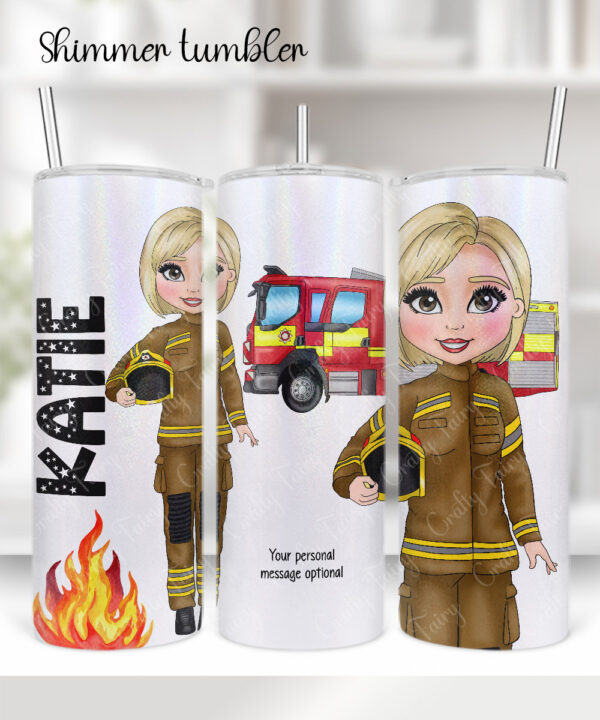 personalised female firefighter & fire engine 20oz tumbler