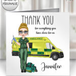 personalised female paramedic & ambulance happy birthday card