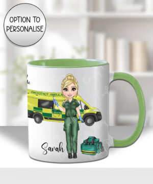 personalised female paramedic & ambulance mug gift