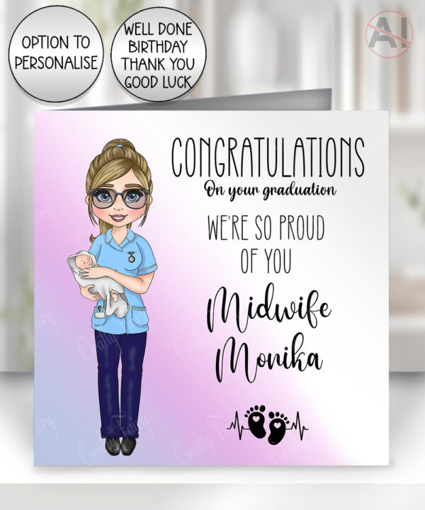 personalised midwife congratulations graduation or new job card