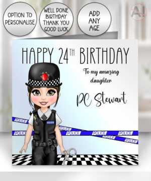 personalised female police lady officer ombre birthday or congratulations card