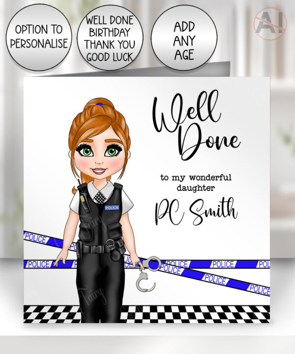 personalised female police officer card birthday, congratulations, all occasions