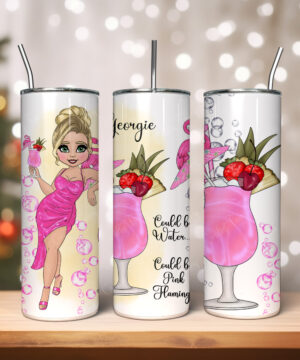 Personalised Lady Pink Flamingo Cocktail Tumbler