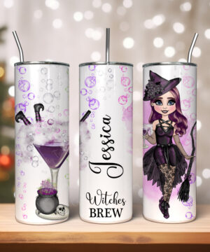 Personalised Witches Brew & Bubbles Lady 20oz Halloween Tumbler